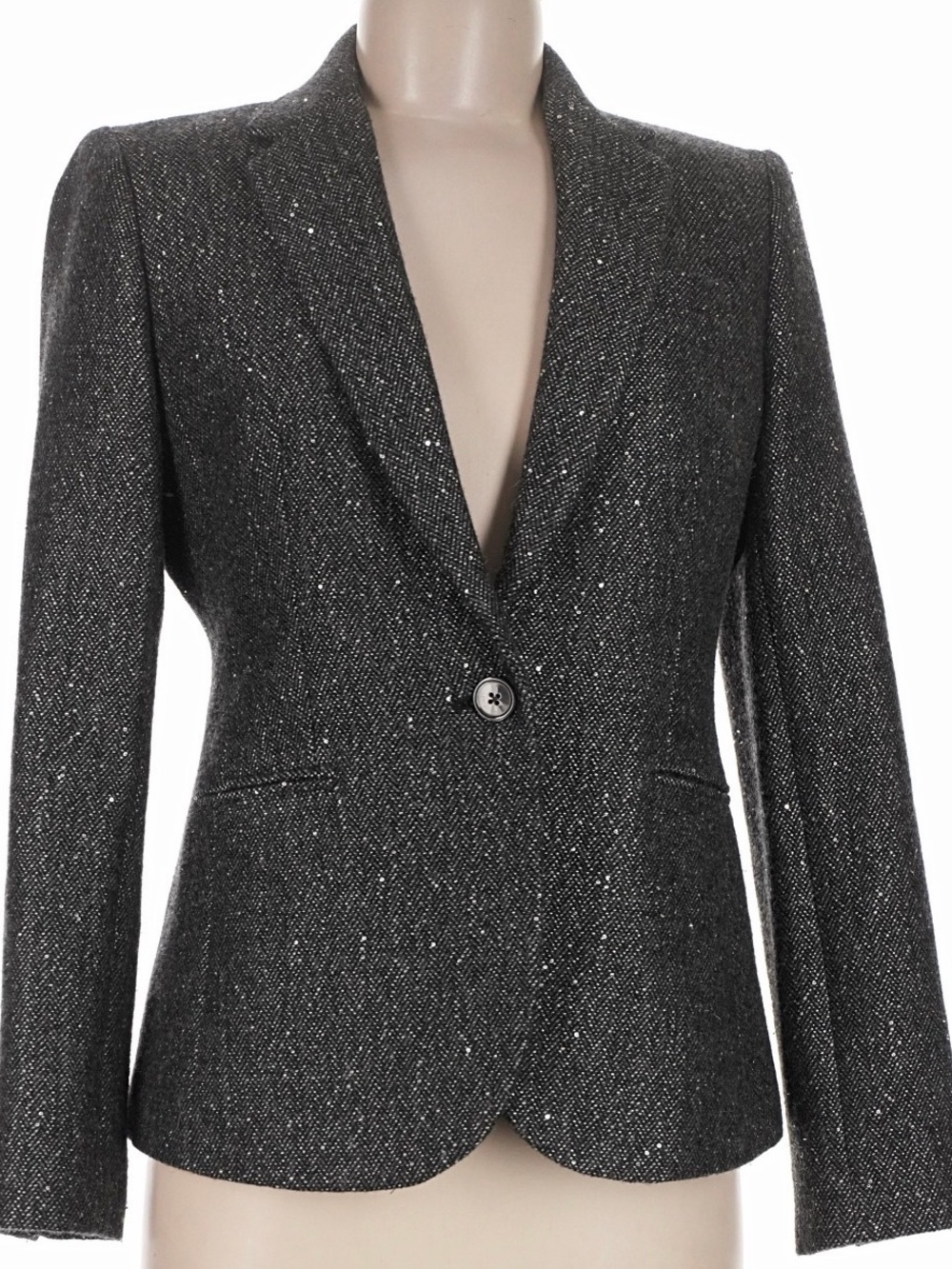 *J.Crew Gray Metallic Fleck Tweed Blazer Scalloped Hem Career Size 6